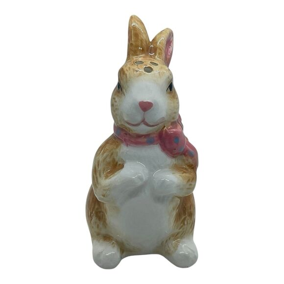 Vintage Brown Bunnies with Pink & Blue Bow around Neck Salt and Pepper Shakers - Picture 9 of 16